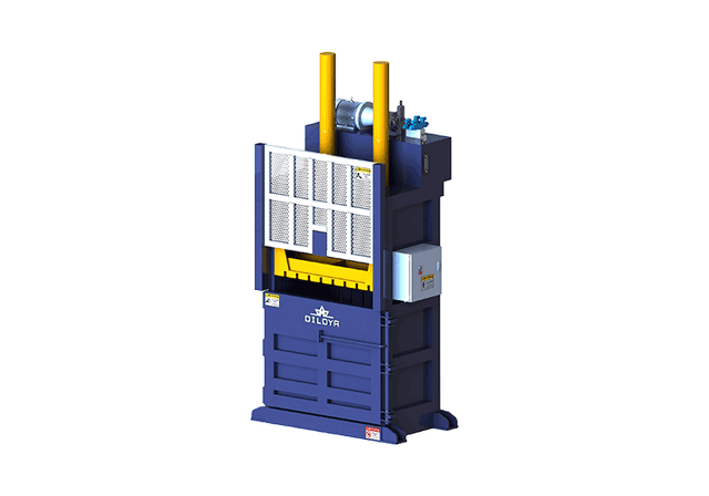 Vertical lifting-door baler illustration with guarded front loading opening