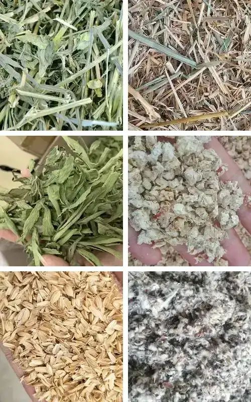 Agricultural materials including hay, straw, stevia, corn cob granules, rice husks and cotton seed hulls